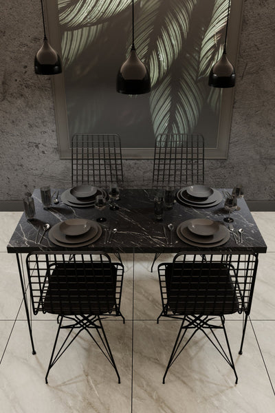 Set sala da pranzo Tavolo industrial fisso con 4 sedie in metallo - vari colori