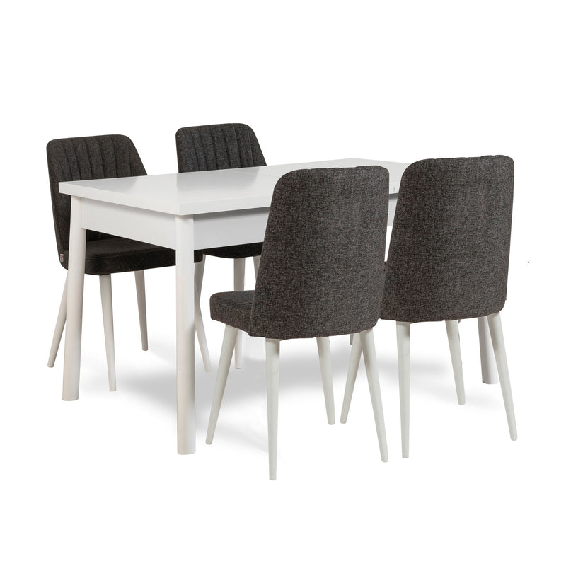 Set sala da pranzo con 4 sedie tavolo apribile e panca in tessuto antracite - vari colori