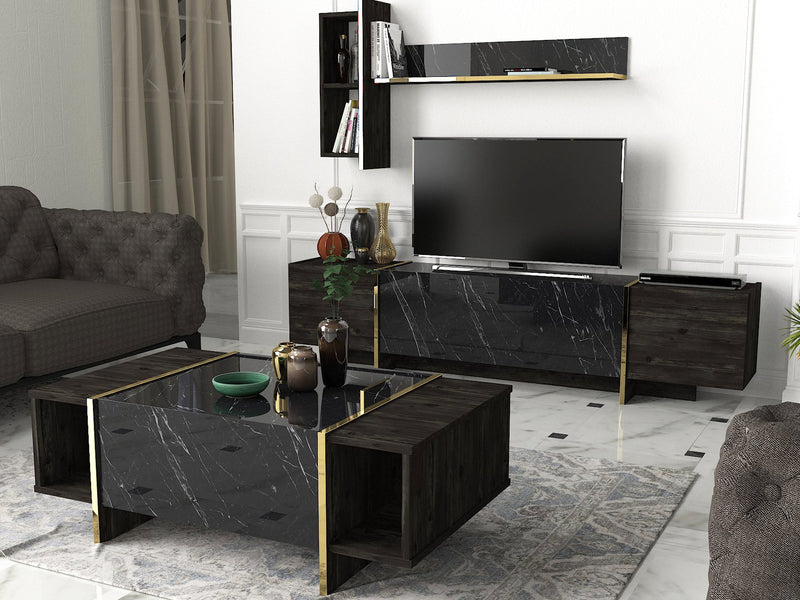Composizione soggiorno moderna con tavolino da caffè e mobile porta TV