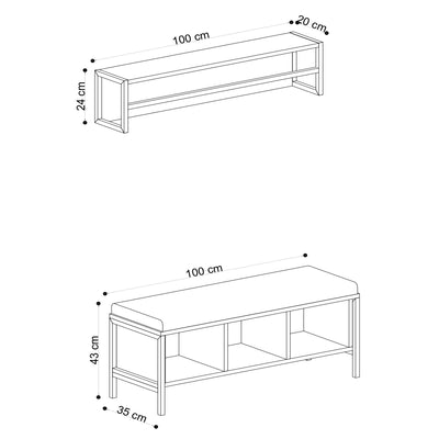 Set da ingresso con panca e appendiabiti in legno e metallo stile industrial