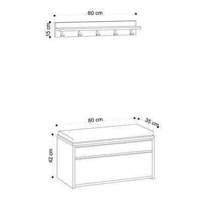 Set da ingresso panca contenitore e appendiabiti in legno naturale