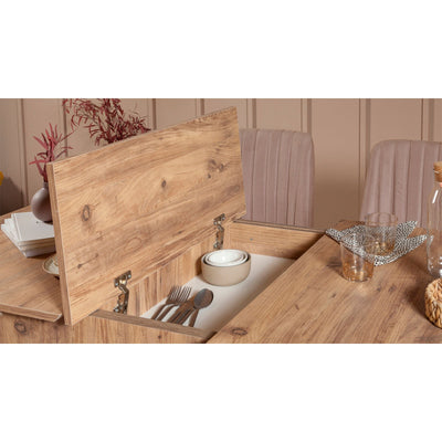 Set tavolo sedie e panche per sala da pranzo in legno pino atlantico e tessuto rosa