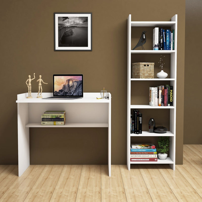 Set per studio ufficio con scrivania e libreria in legno bianco design moderno