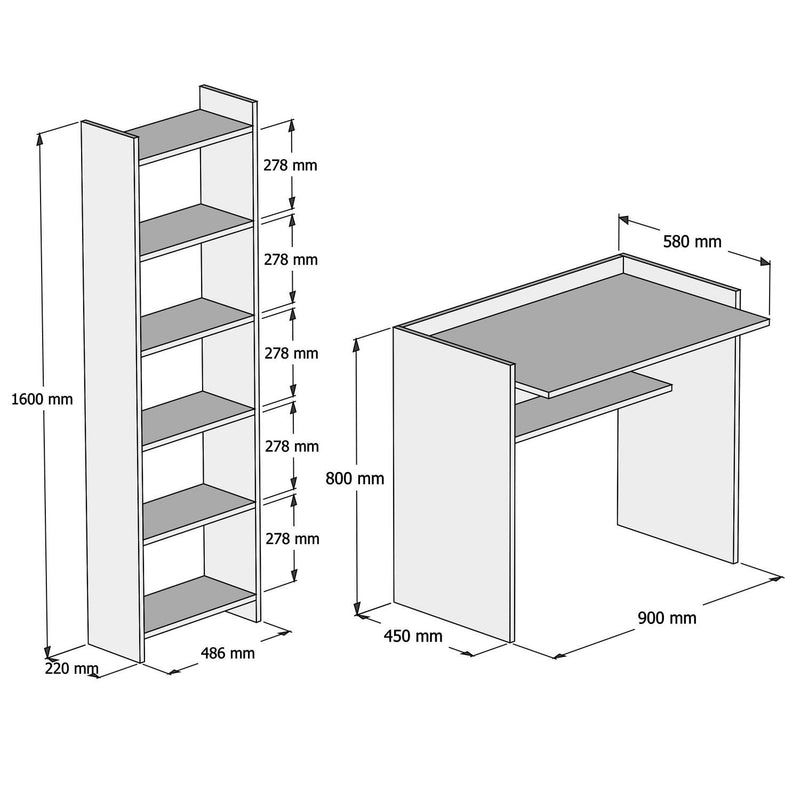 Set per studio ufficio con scrivania e libreria in legno bianco design moderno