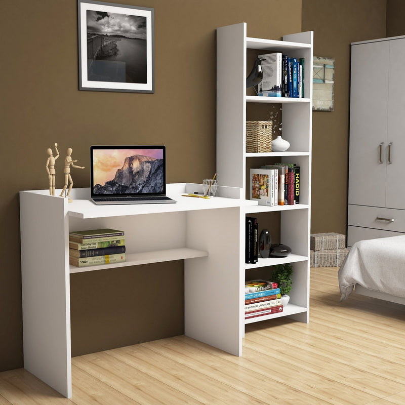 set scrivania libreria e mensola in legno bianco opaco