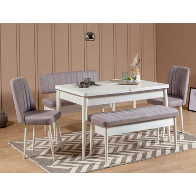 Set da pranzo con tavolo allungabile 2 sedie e panche con contenitore