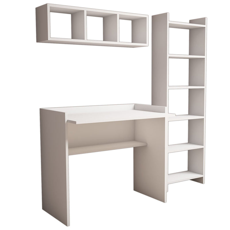 Set per studio moderno con scrivania mensola e libreria colore bianco