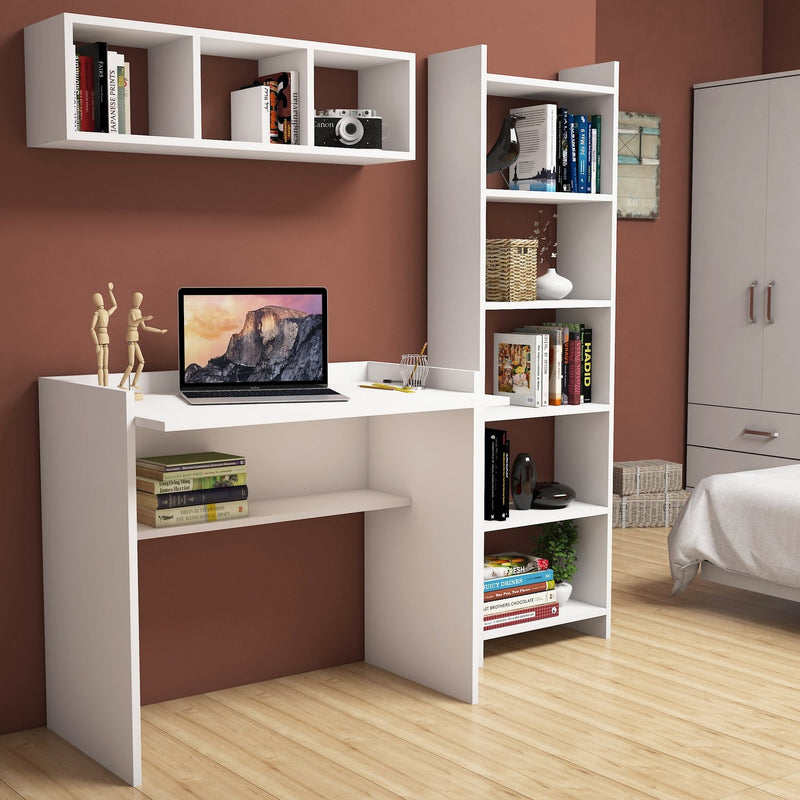 set con scrivania libreria e mensola in legno bianco design moderno