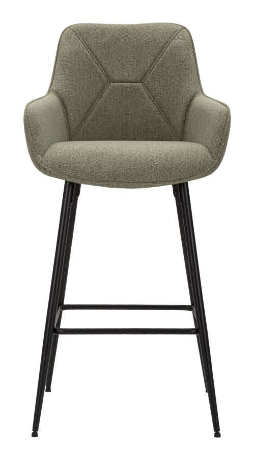 Set da 2 Sgabello alto in tessuto verde base in metallo nero cm 55x55x109h
