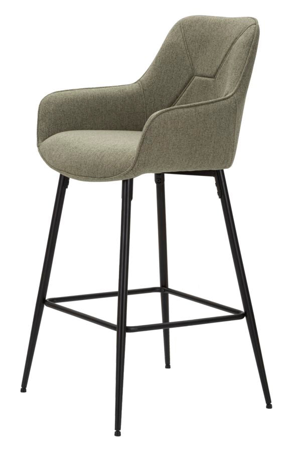 Set da 2 Sgabello alto in tessuto verde base in metallo nero cm 55x55x109h