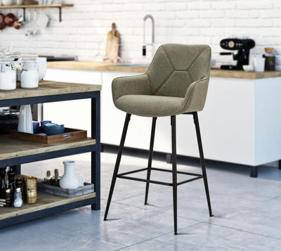 Set da 2 Sgabello alto in tessuto verde base in metallo nero cm 55x55x109h