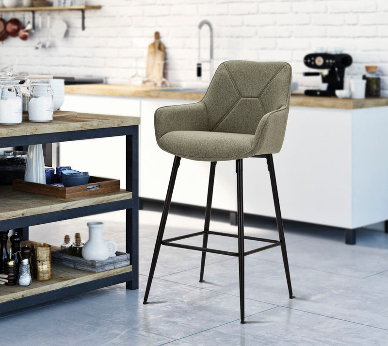 Set da 2 Sgabello alto in tessuto verde base in metallo nero cm 55x55x109h