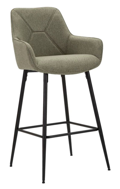 sgabello alto e fisso seduta in tessuto colore verde gambe in metallo nero