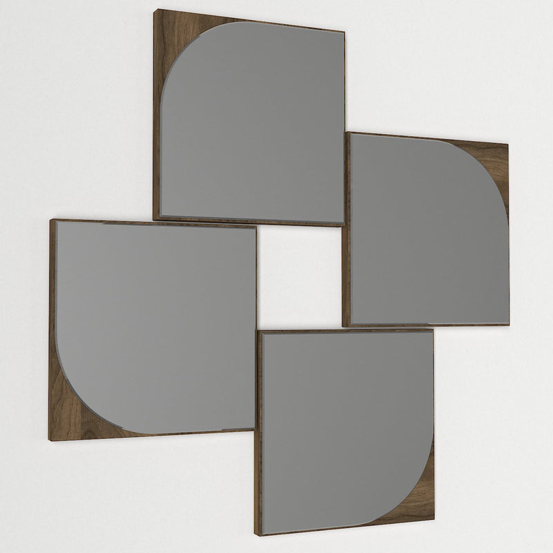 Specchio componibile da parete 4 pezzi struttura in legno design cm 25x25h