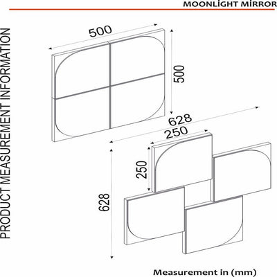 Specchio componibile da parete 4 pezzi struttura in legno design cm 25x25h