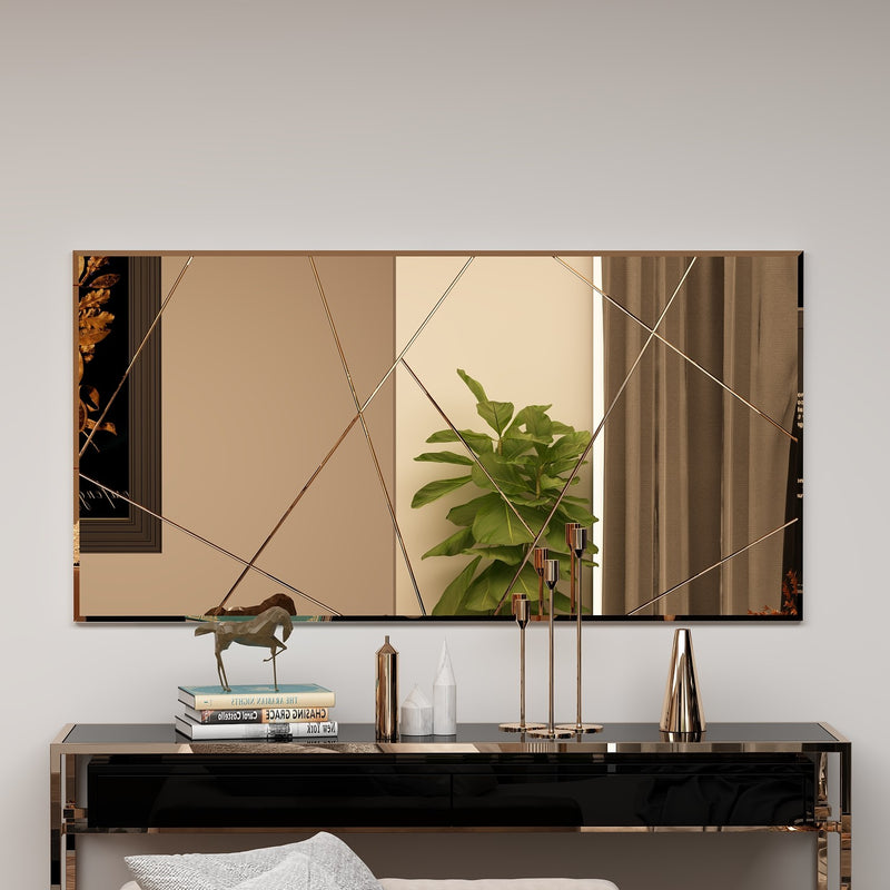 Specchio moderno con incisioni geometriche colore bronzo cm 120x60h