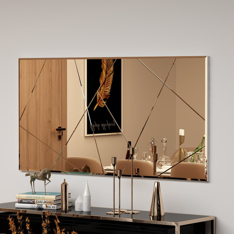 Specchio moderno con incisioni geometriche colore bronzo cm 120x60h