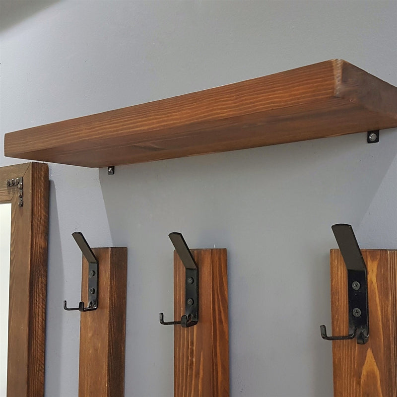 Set specchio con mensola e appendiabiti in legno massello colore noce