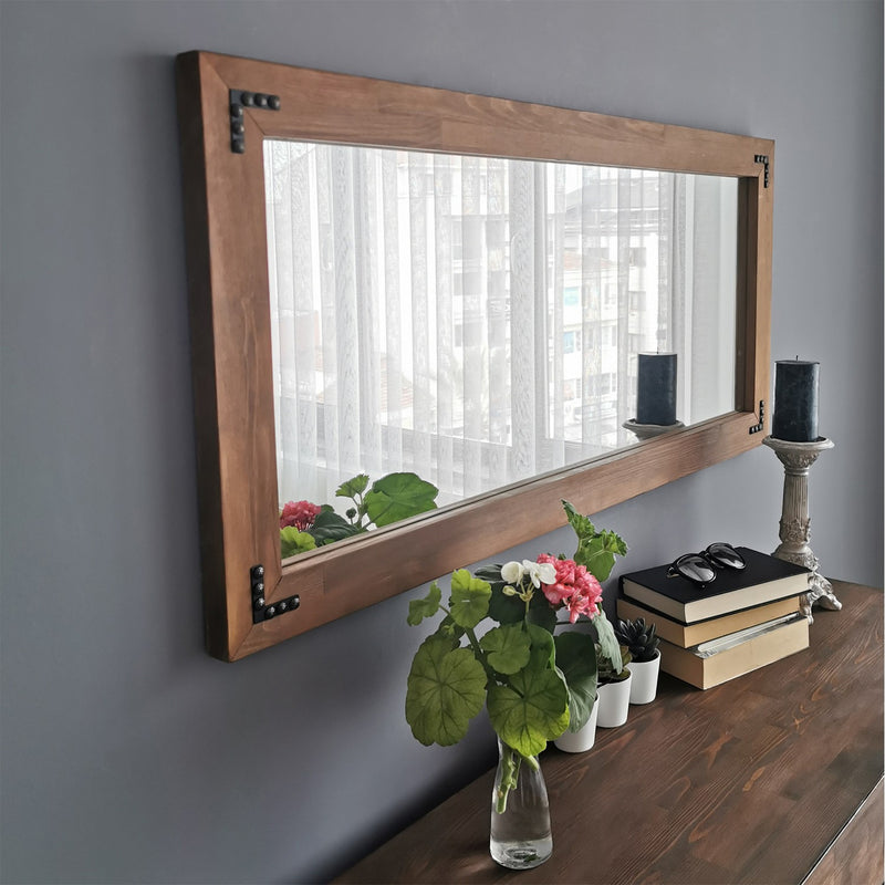 Specchiera rettangolare da parete stile industrial in legno massello cm 110x3x50h
