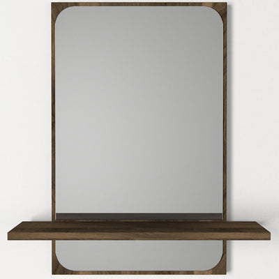 Specchio rettangolare da ingresso cornice in legno noce con mensola cm 60x12x70h