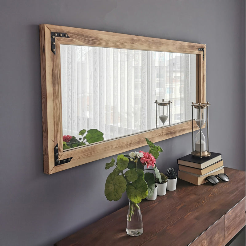 Specchiera cornice in legno massello stile industriale cm 110x3x50h