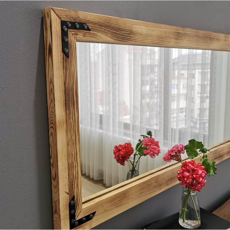 Specchiera cornice in legno massello stile industriale cm 110x3x50h