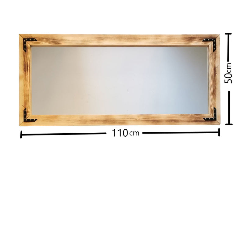 Specchiera cornice in legno massello stile industriale cm 110x3x50h