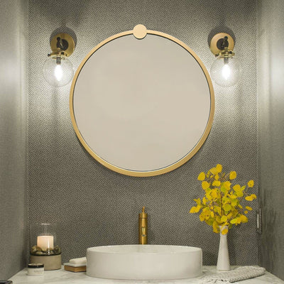 Specchio rotondo da parete moderno cornice in metallo dorato cm 60x2