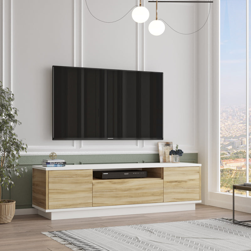 Mobile tv rettangolare con 3 ante a ribalta colore quercia e bianco cm 140x36x40h