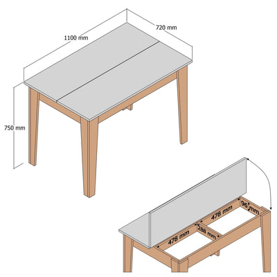 Tavolo moderno fisso in legno colore noce piano apribile marmo bianco cm 110x72x75h