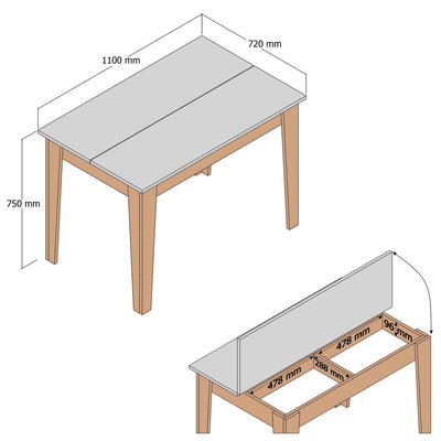 Tavolo da cucina fisso in legno bianco piano apribile colore quercia cm 110x72x75h