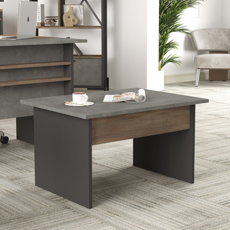 Tavolino caffè basso moderno in legno cemento antracite e noce cm 80x60x46h