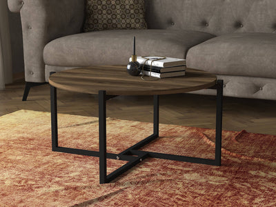 Tavolino basso da soggiorno in legno colore noce con gambe in metallo cm 68x73x36h