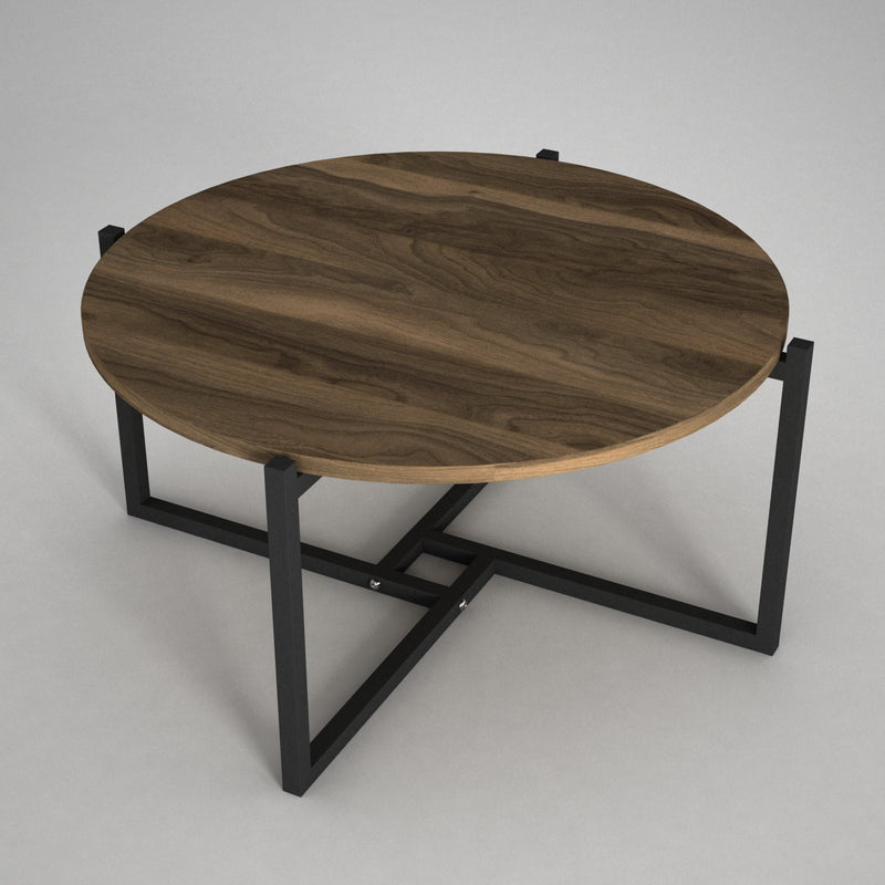 Tavolino basso da soggiorno in legno colore noce con gambe in metallo cm 68x73x36h