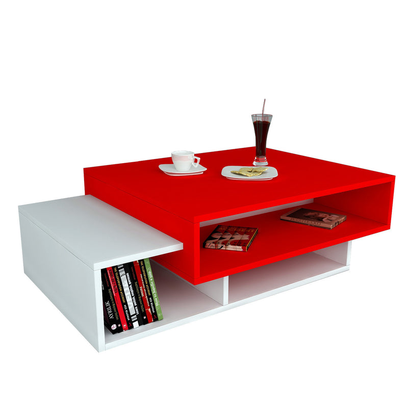 Tavolino da soggiorno basso design in legno bianco e rosso cm 105x60x32h