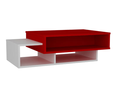 Tavolino da soggiorno basso design in legno bianco e rosso cm 105x60x32h