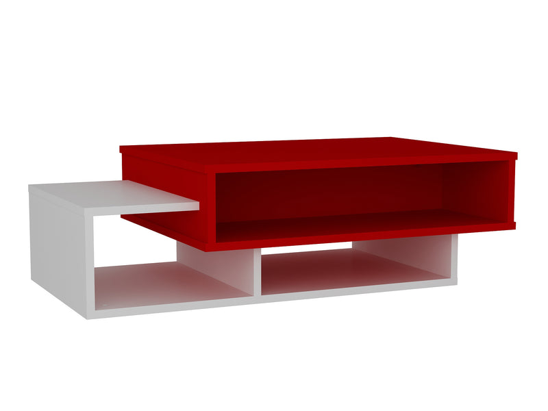 Tavolino da soggiorno basso design in legno bianco e rosso cm 105x60x32h