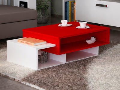 tavolino design basso da salotto in legno bianco e rosso
