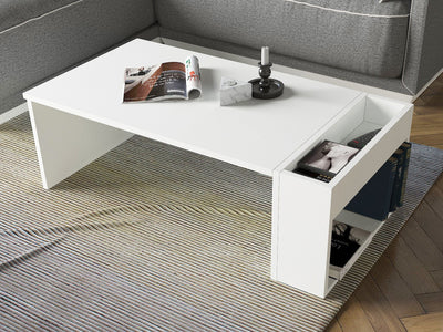 tavolino moderno da salotto basso in legno colore bianco con 2 vani 