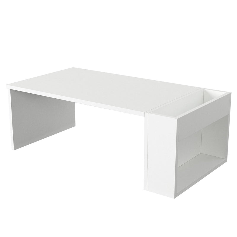 Tavolino rettangolare basso in legno bianco con 2 vani cm 95x50x34h