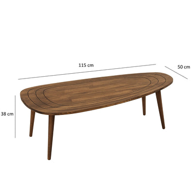 Tavolino salotto basso piano irregolare in legno massello colore noce cm 115x50x38h
