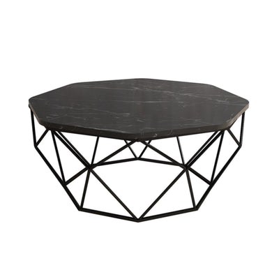 Tavolino basso salotto ottagonale piano marmo nero base in metallo cm 90x90x38h