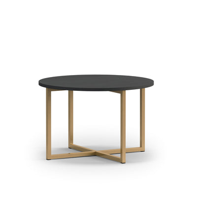 Tavolino rotondo basso da salotto base in metallo dorato piano nero frassino cm 60x39h