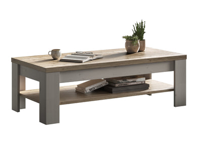 Lembo - Tavolino da salotto stile country colore legno cadiz e bianco shabby cm 110x68x47h