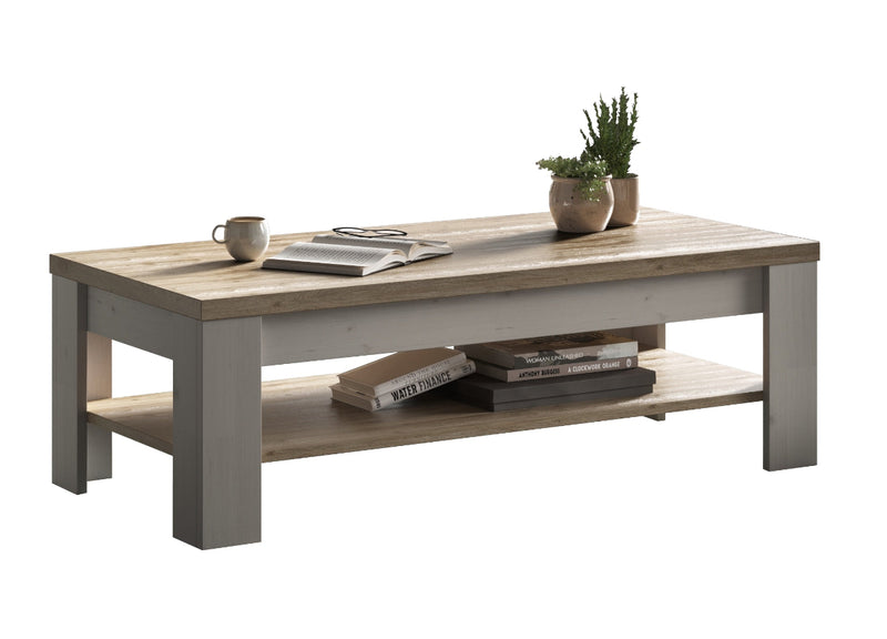 Lembo - Tavolino da salotto stile country colore legno cadiz e bianco shabby cm 110x68x47h
