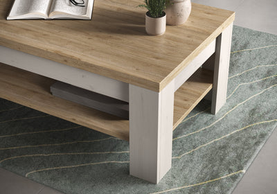 Lembo - Tavolino da salotto stile country colore legno cadiz e bianco shabby cm 110x68x47h