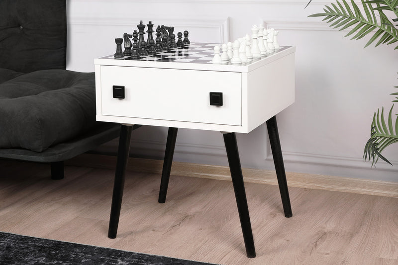 Tavolino con scacchiera da caffè moderno in legno con piano estraibile pedine incluse cm 50x50x60h