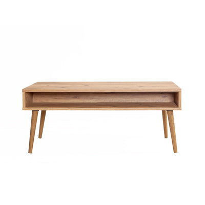 Tavolino da caffè basso portariviste in legno colore naturale e decorato cm 110x60x45h
