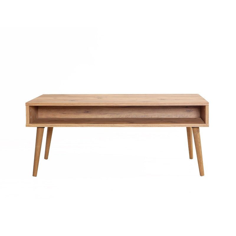 Tavolino da caffè basso portariviste in legno colore naturale e decorato cm 110x60x45h