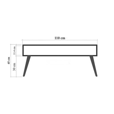 Tavolino da caffè basso portariviste in legno colore naturale e decorato cm 110x60x45h